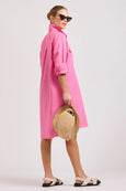 The Venus Linen Shirtdress- Hot Pink