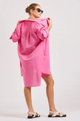 The Venus Linen Shirtdress- Hot Pink