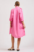 The Venus Linen Shirtdress- Hot Pink