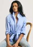 The Camilla Boyfriend Shirt Frill Collar - Banker Blue Stripe