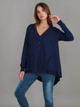 Weslie Long Sleeve Asymmetrical Cardigan- Navy