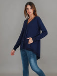 Weslie Long Sleeve Asymmetrical Cardigan- Navy