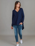 Weslie Long Sleeve Asymmetrical Cardigan- Navy