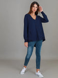 Weslie Long Sleeve Asymmetrical Cardigan- Navy