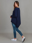 Weslie Long Sleeve Asymmetrical Cardigan- Navy