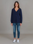 Weslie Long Sleeve Asymmetrical Cardigan- Navy