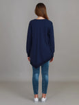 Weslie Long Sleeve Asymmetrical Cardigan- Navy