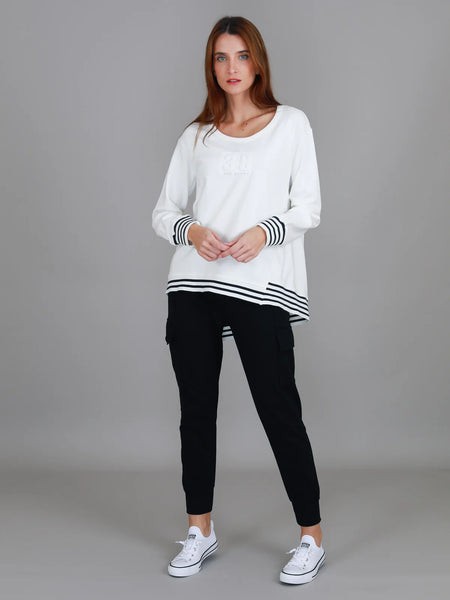 Gwyneth Stripe Rib Sweatshirt- White