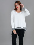 Gwyneth Stripe Rib Sweatshirt- White
