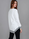 Gwyneth Stripe Rib Sweatshirt- White