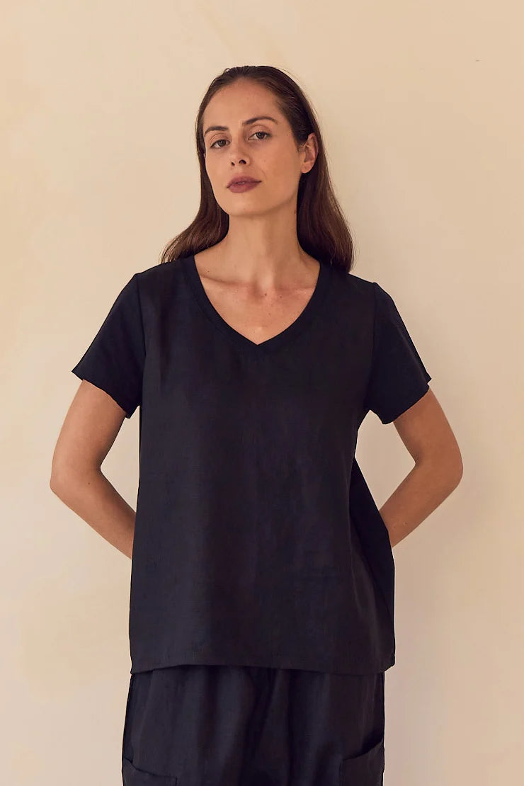 Cotton Contrast Linen Top