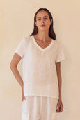 Cotton Contrast Linen Top