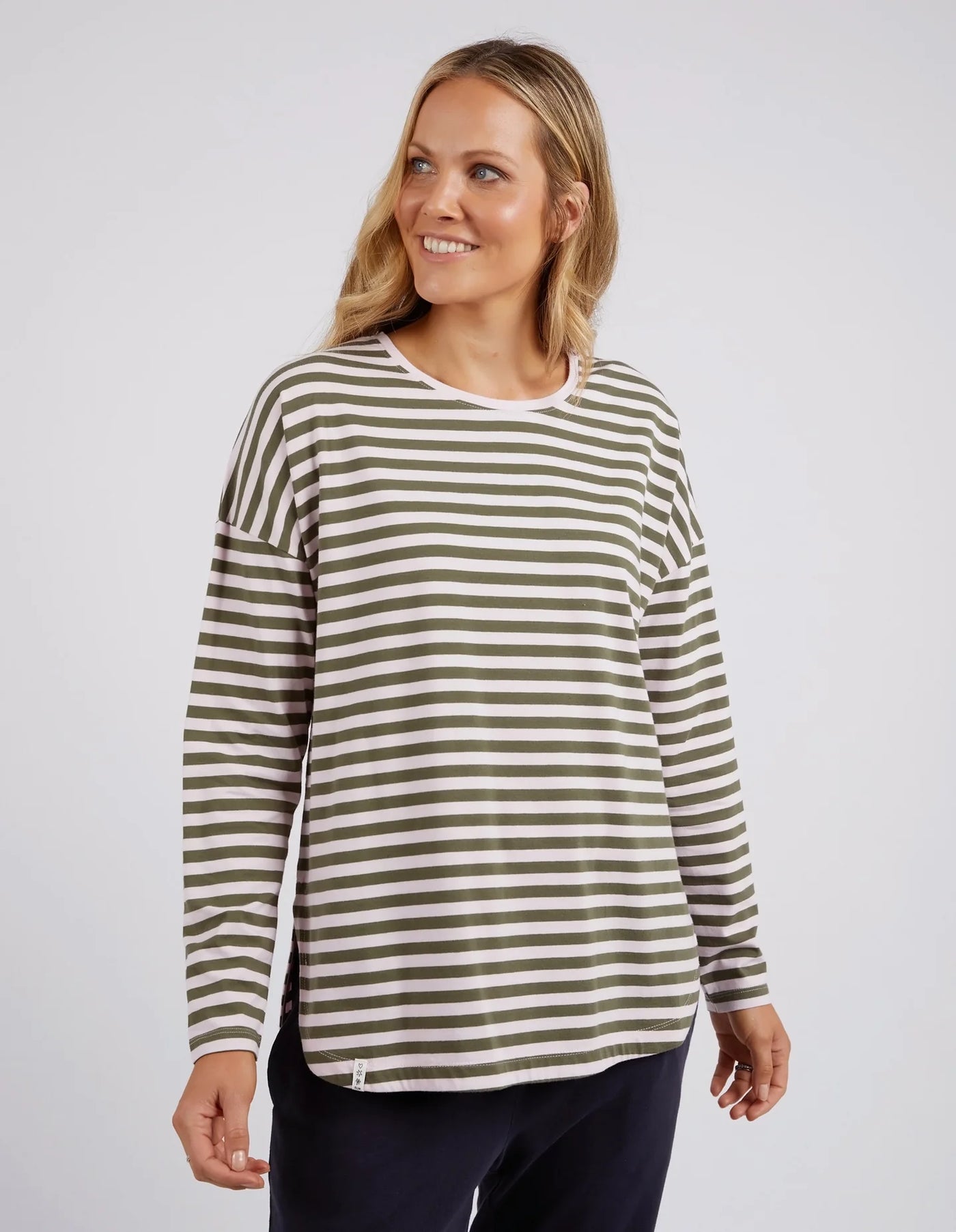 Lauren Long Sleeve Powder Pink & Khaki Stripe