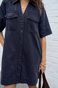Bonnie Relaxed Shirtdress- Washed Black