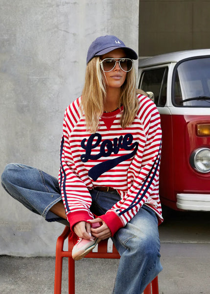 Retro Love Stripe Sweat- Red/White