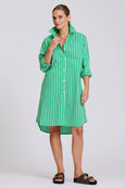 The Classic Cotton Shirt Dress - Double Green Stripe