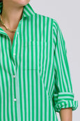 The Classic Cotton Shirt Dress - Double Green Stripe
