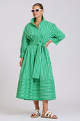 The Martha Oversized Shirt Dress - Double Green Stripe