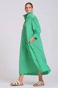 The Martha Oversized Shirt Dress - Double Green Stripe