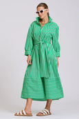 The Martha Oversized Shirt Dress - Double Green Stripe
