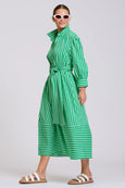 The Martha Oversized Shirt Dress - Double Green Stripe