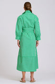 The Martha Oversized Shirt Dress - Double Green Stripe