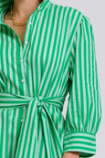 The Martha Oversized Shirt Dress - Double Green Stripe