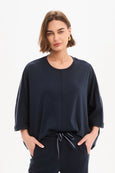Oversized 3/4 Stripe Sleeve Tee-Navy/Navy Stripe