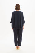 Oversized 3/4 Stripe Sleeve Tee-Navy/Navy Stripe