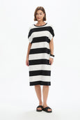 Bubble Sleeve Dress- Black/White Stripe