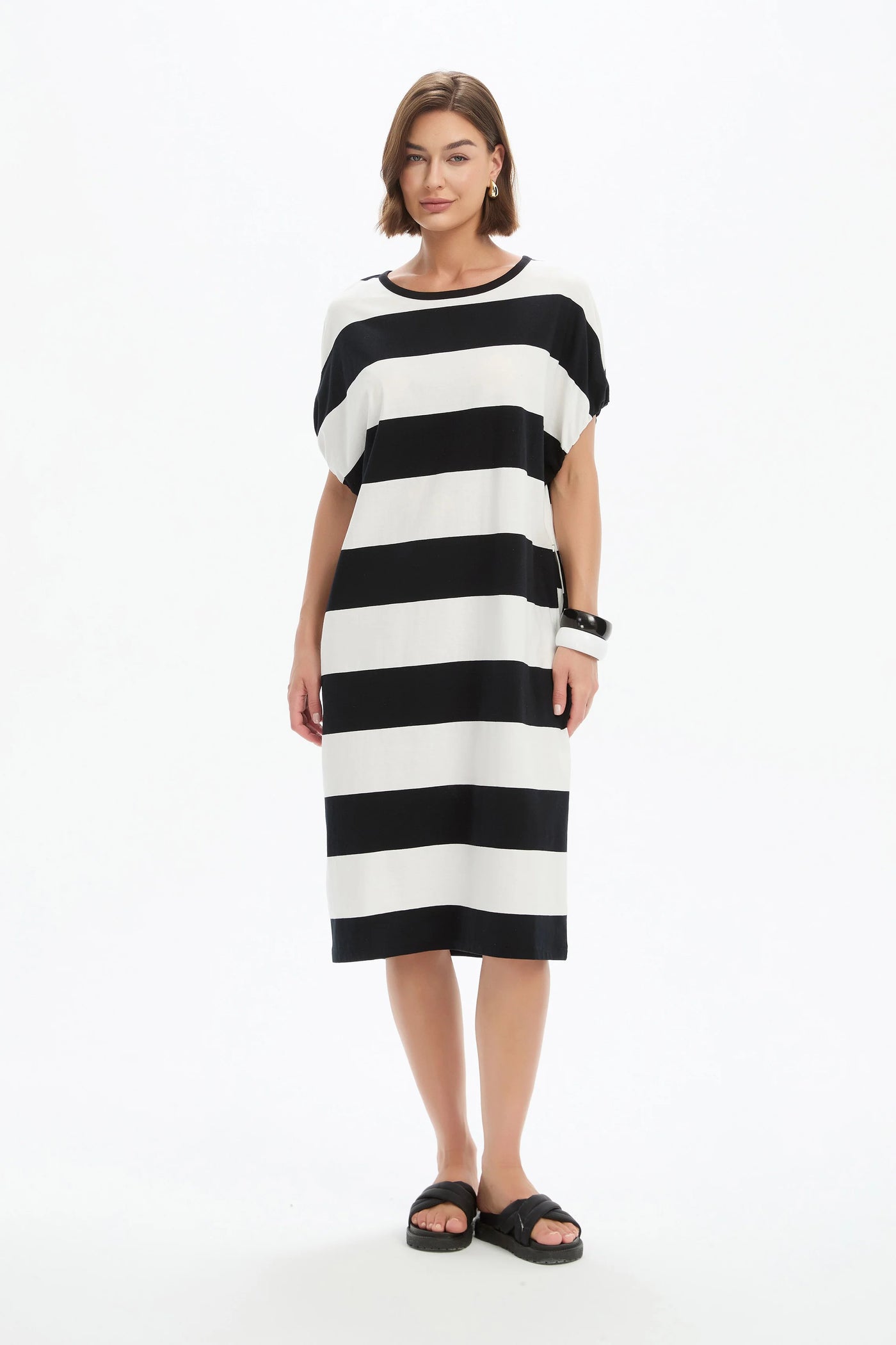 Bubble Sleeve Dress- Black/White Stripe