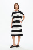 Bubble Sleeve Dress- Black/White Stripe