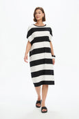 Bubble Sleeve Dress- Black/White Stripe