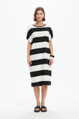 Bubble Sleeve Dress- Black/White Stripe