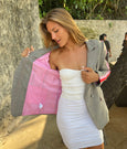 Ella Check Blazer- Pink/Red Arm Stripe