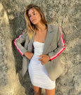Ella Check Blazer- Pink/Red Arm Stripe