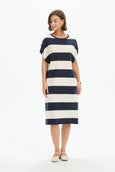 Bubble Sleeve Dress-Navy/White Stripe