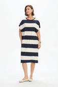 Bubble Sleeve Dress-Navy/White Stripe