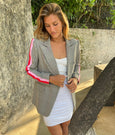 Ella Check Blazer- Pink/Red Arm Stripe