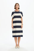 Bubble Sleeve Dress-Navy/White Stripe