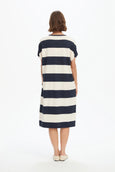 Bubble Sleeve Dress-Navy/White Stripe
