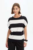 Bubble Sleeve Tee- Black/White Stripe