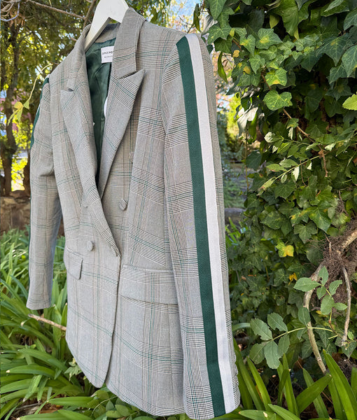 Ella Check Blazer- Green/White Arm Stripe