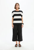Bubble Sleeve Tee- Black/White Stripe