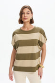 Bubble Sleeve Tee- Green/Beige Stripe