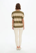 Bubble Sleeve Tee- Green/Beige Stripe
