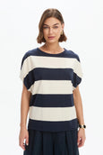 Bubble Sleeve Tee- Navy/White Stripe