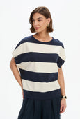 Bubble Sleeve Tee- Navy/White Stripe