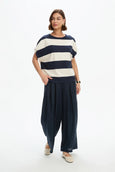 Bubble Sleeve Tee- Navy/White Stripe