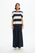 Bubble Sleeve Tee- Navy/White Stripe